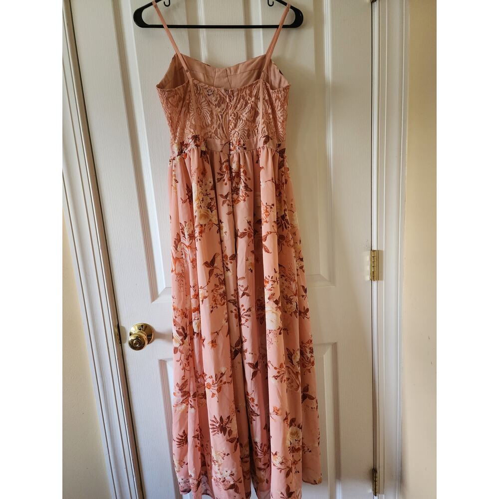 Haute Nites Floral Maxi Dress Pink Lace Sweetheart Neckline DV2258W 7 - Picture 3 of 7